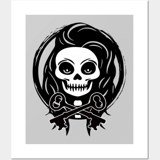 Locksmith Skull and Keys Black Logo Posters and Art